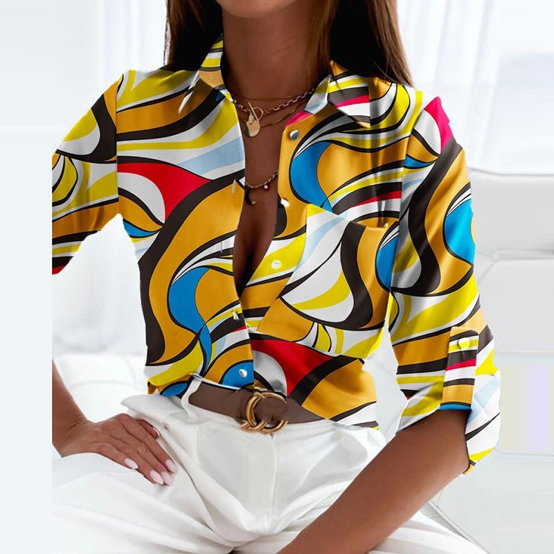 Women’s Elegant Printed Button Blouse