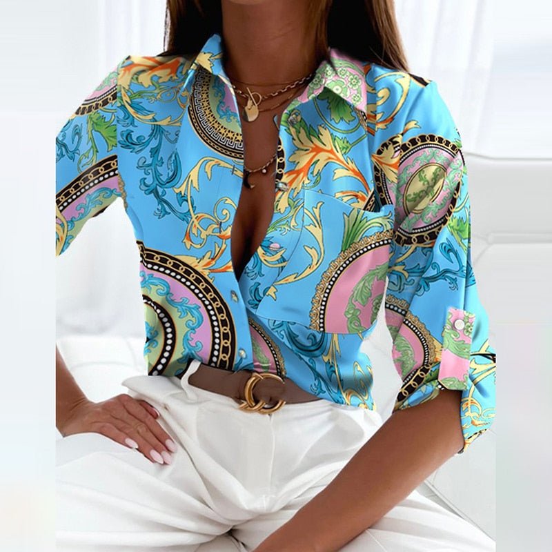 Women’s Elegant Printed Button Blouse