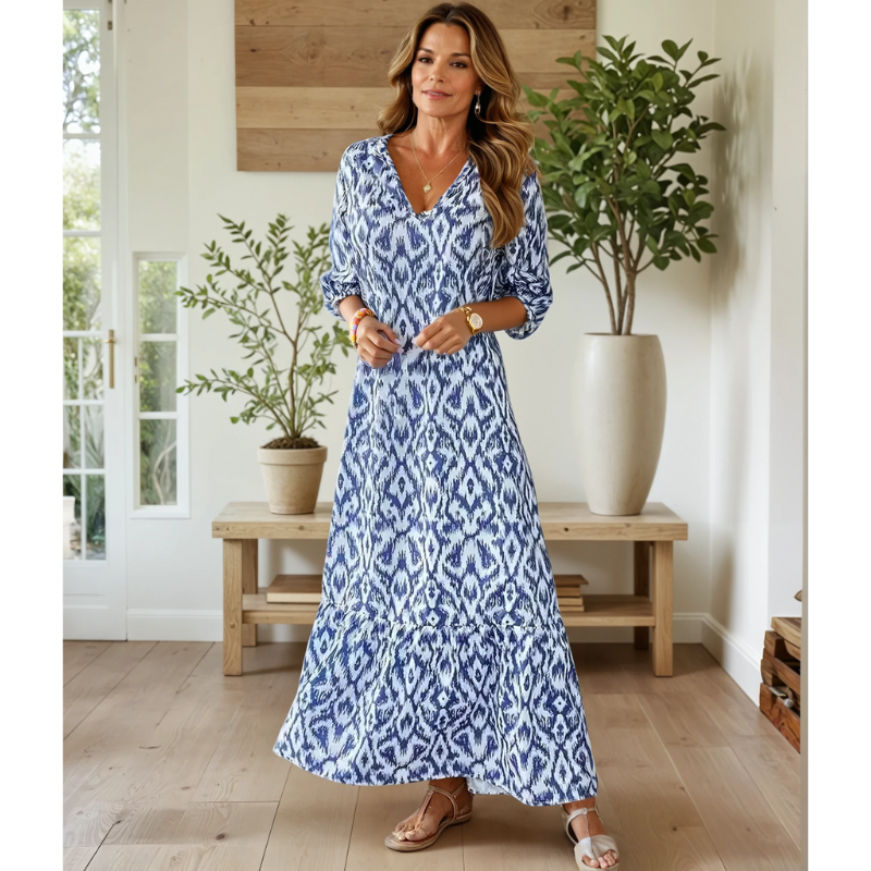 Women’s Boho Maxi Dress with Ikat Print